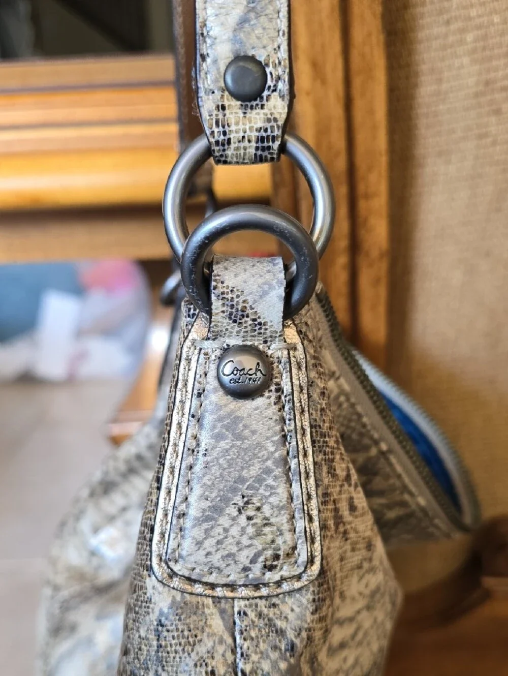 Coach Snake-Print Hobo Bag in Gray and Brown
